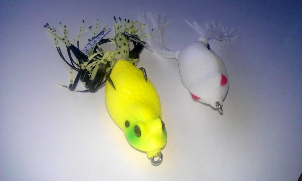 Yellow and white frog lures topwater